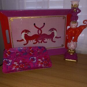 Large Decorative Party Tray, Candle Holder, and small decorative tray NWOT